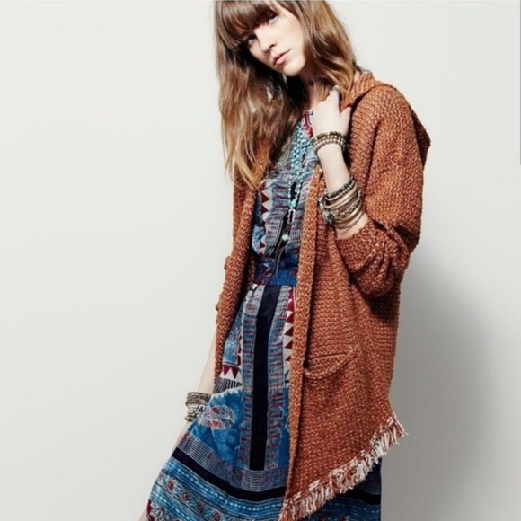 Free People Sweater Women’s M Brown Love Me Tender Cardi Boho Knit Fringe - Picture 1 of 16